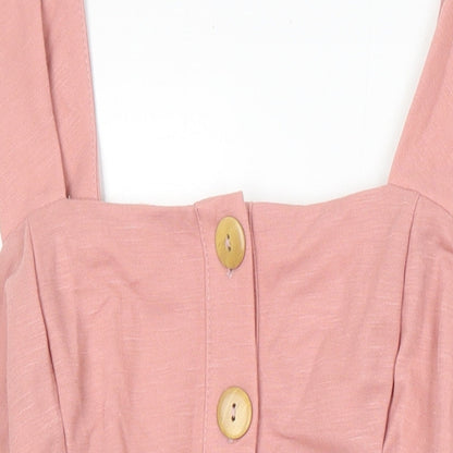 Topshop Womens Pink Houndstooth Viscose A-Line Size 12 Square Neck
