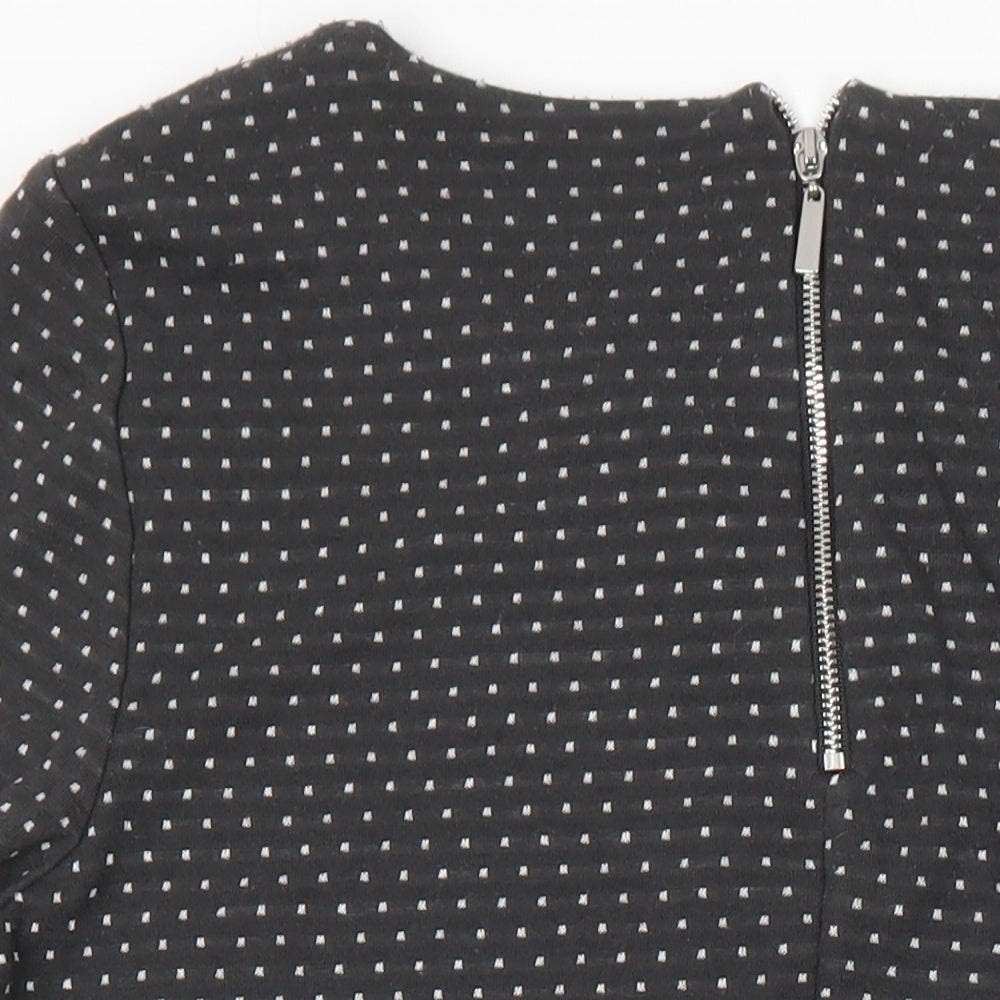 Roman Womens Grey Polka Dot Polyester Sheath Size 14 Boat Neck
