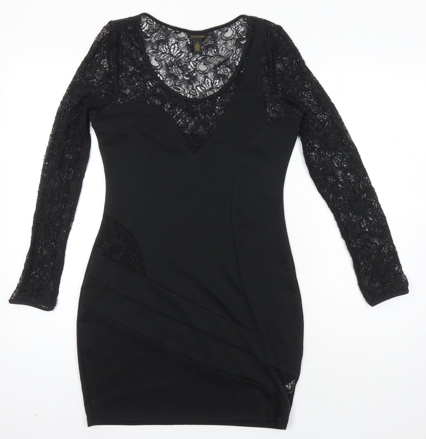 House of Derelon Womens Black Polyester Bodycon Size S Scoop Neck