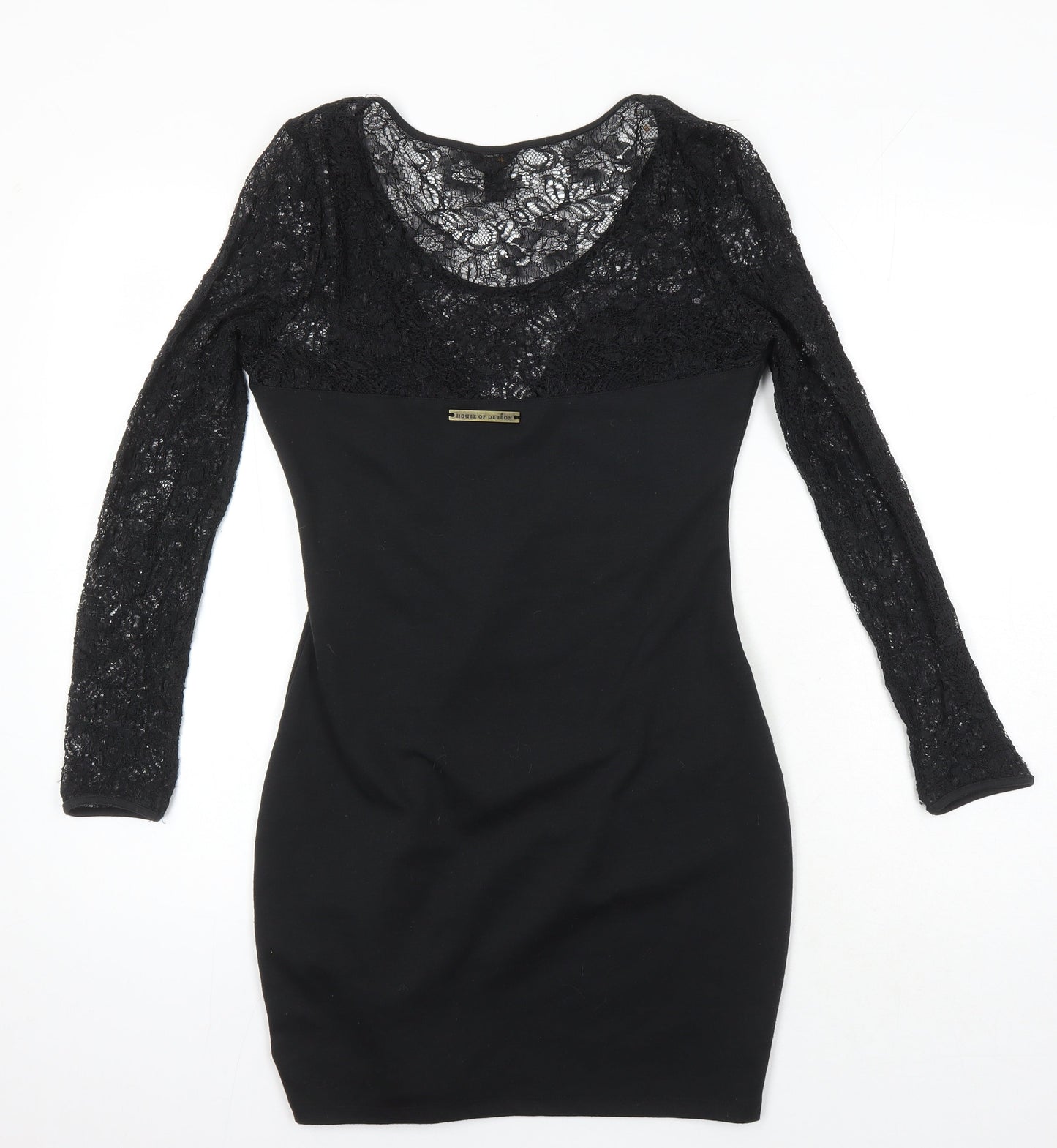 House of Derelon Womens Black Polyester Bodycon Size S Scoop Neck