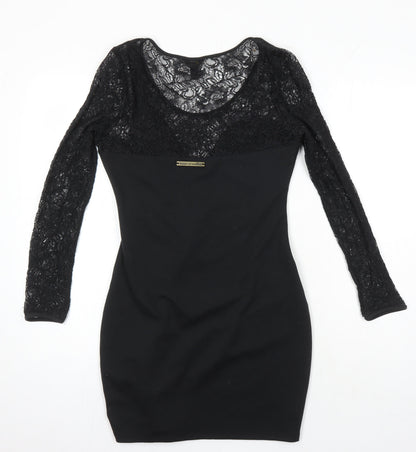 House of Derelon Womens Black Polyester Bodycon Size S Scoop Neck