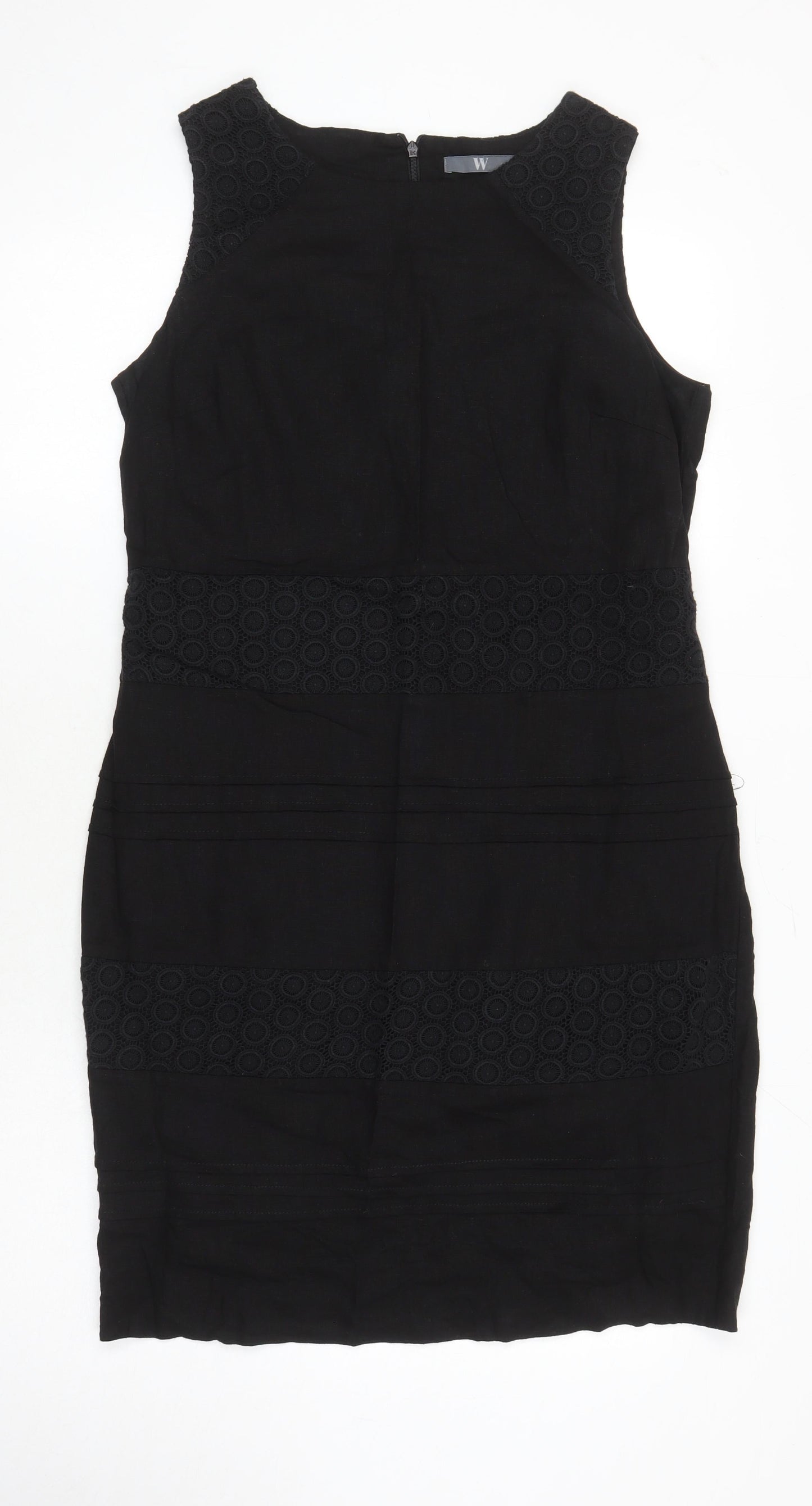 BHS Womens Black Linen Shift Size 14 Round Neck