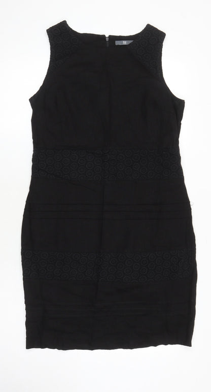 BHS Womens Black Linen Shift Size 14 Round Neck