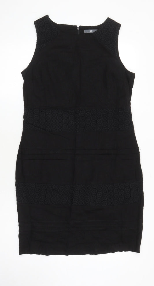 BHS Womens Black Linen Shift Size 14 Round Neck