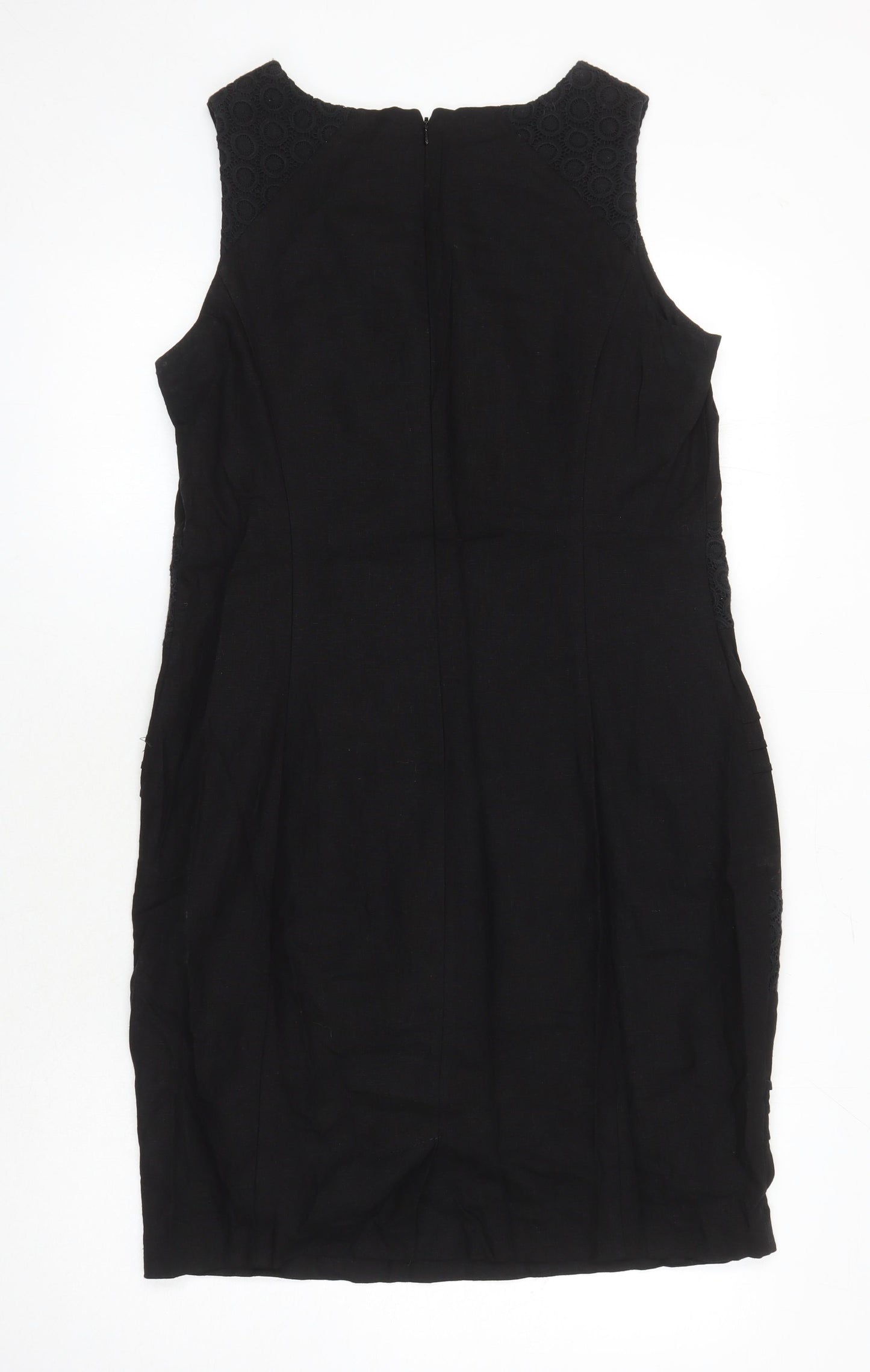 BHS Womens Black Linen Shift Size 14 Round Neck