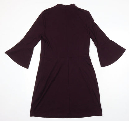 Warehouse Womens Purple Houndstooth Viscose A-Line Size 14 Round Neck