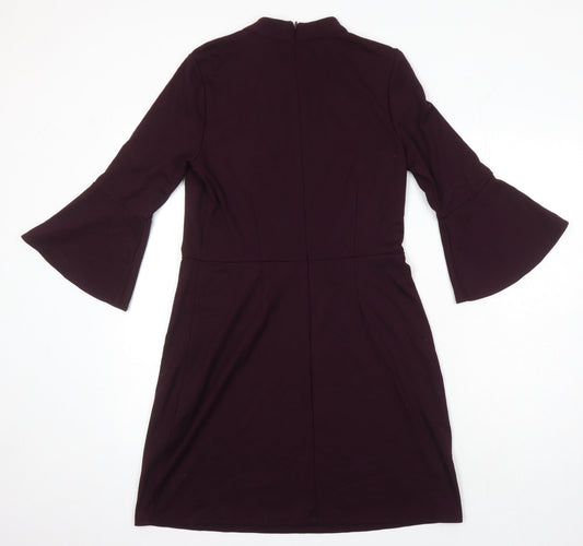 Warehouse Womens Purple Houndstooth Viscose A-Line Size 14 Round Neck