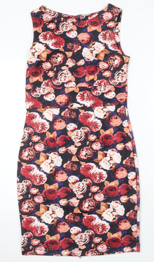 Body Flirt Womens Multicoloured Floral Polyester Pencil Dress Size 8 Boat Neck