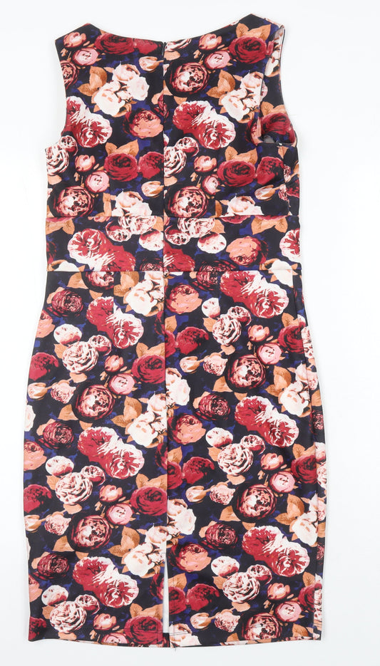 Body Flirt Womens Multicoloured Floral Polyester Pencil Dress Size 8 Boat Neck