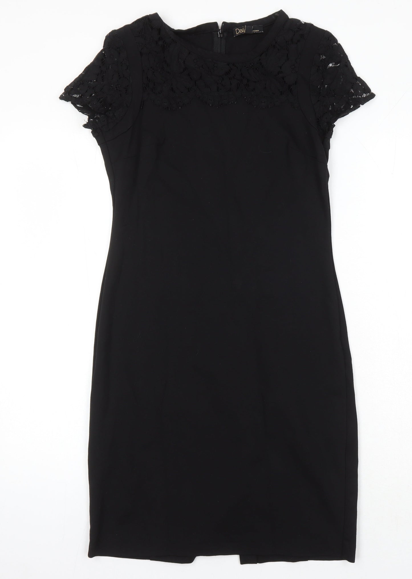Dahlia Womens Black Viscose Pencil Dress Size XS Round Neck Zip