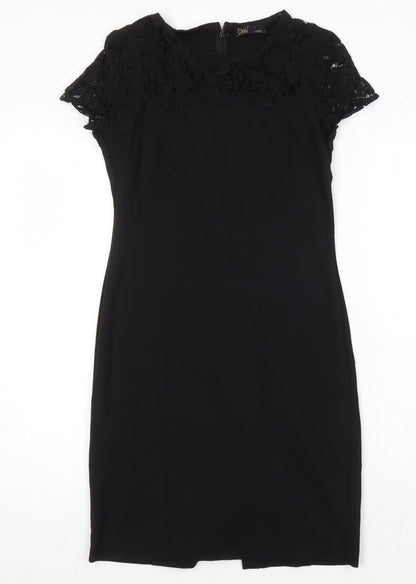 Dahlia Womens Black Viscose Pencil Dress Size XS Round Neck Zip