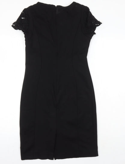 Dahlia Womens Black Viscose Pencil Dress Size XS Round Neck Zip