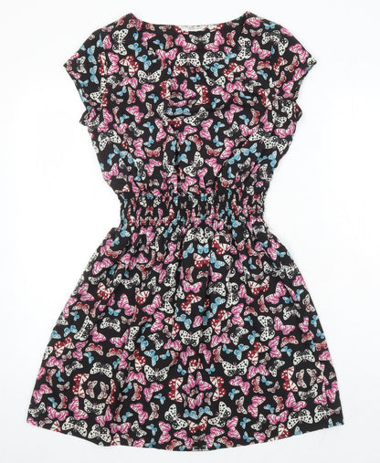 New Look Womens Multicoloured Geometric Polyester A-Line Size 8 Scoop Neck