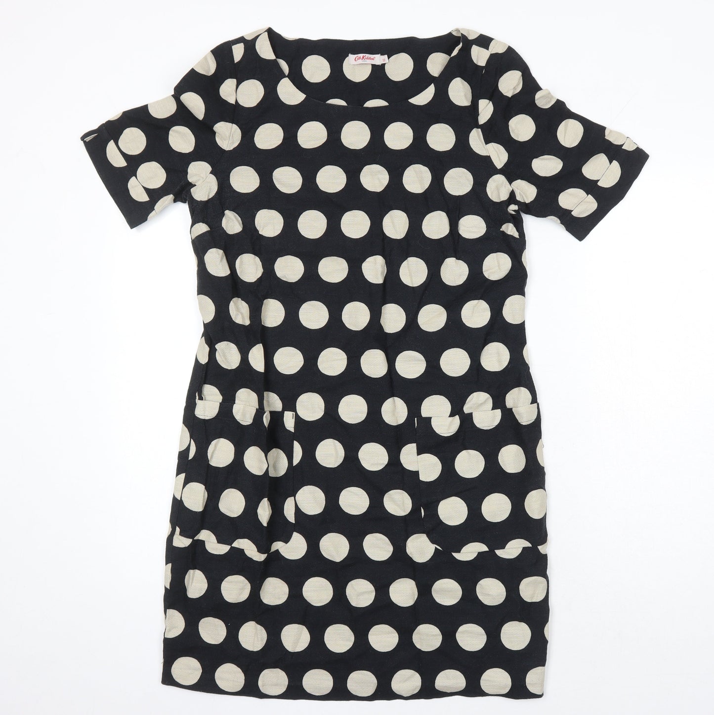 Cath Kidson Womens Black Plaid 100% Cotton Shift Size 10 Scoop Neck - Pockets on front