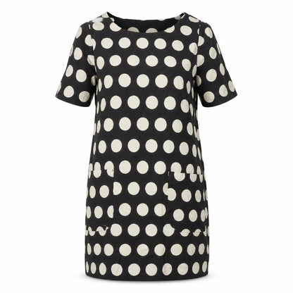 Front view of Cath Kidson women’s black plaid 100% cotton shift, size UK 10, scoop neck - pockets on front