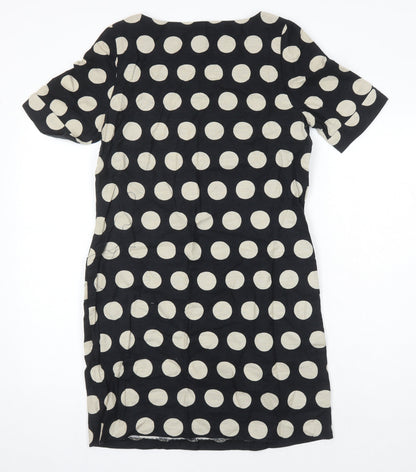 Cath Kidson Womens Black Plaid 100% Cotton Shift Size 10 Scoop Neck - Pockets on front