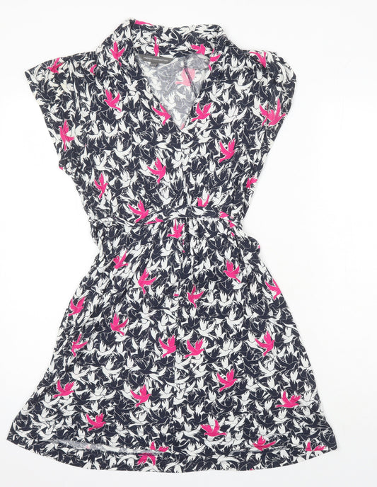 French Connection Womens Ivory Geometric Viscose Fit & Flare Size 10 Sweetheart - Birds Print