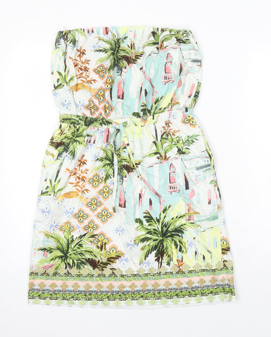 NEXT Womens Ivory Floral 100% Cotton Shift Size 10 Off the Shoulder