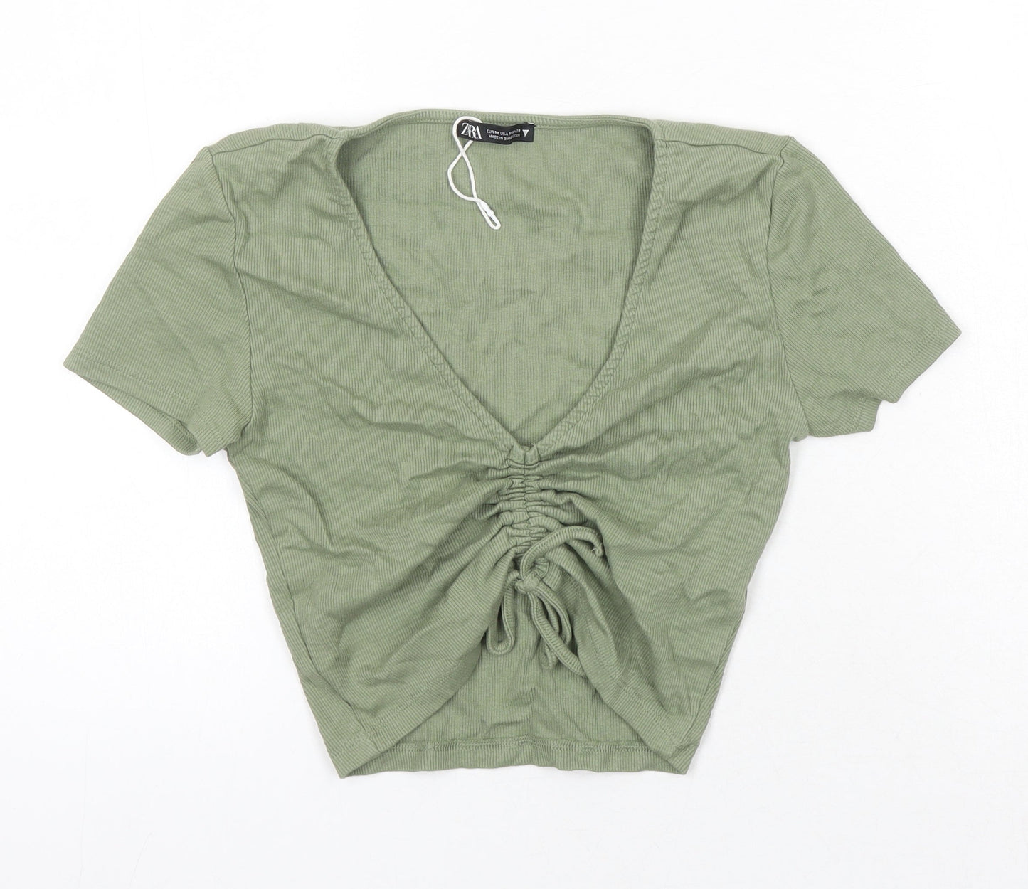Womens UK Size M Zara Green Cropped T-Shirt
