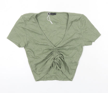 Womens UK Size M Zara Green Cropped T-Shirt