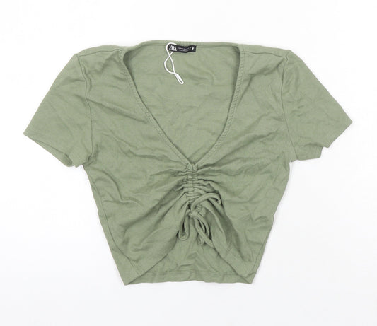 Womens UK Size M Zara Green Cropped T-Shirt