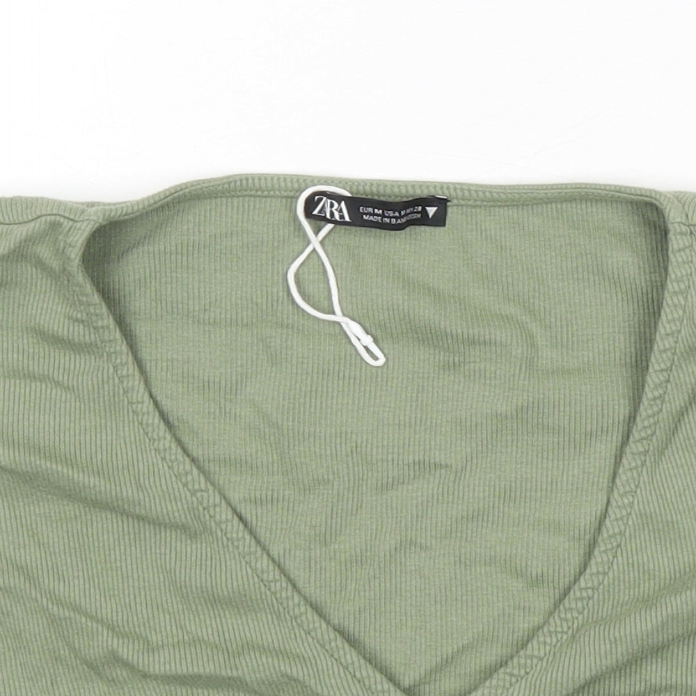 Womens UK Size M Zara Green Cropped T-Shirt