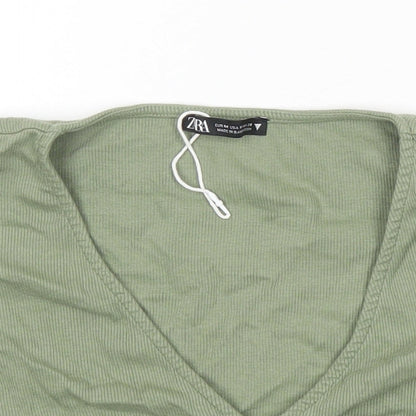 Womens UK Size M Zara Green Cropped T-Shirt