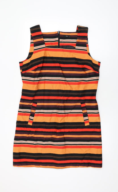 M&Co Womens Multicoloured Striped Cotton Shift Size 18 Square Neck Zip