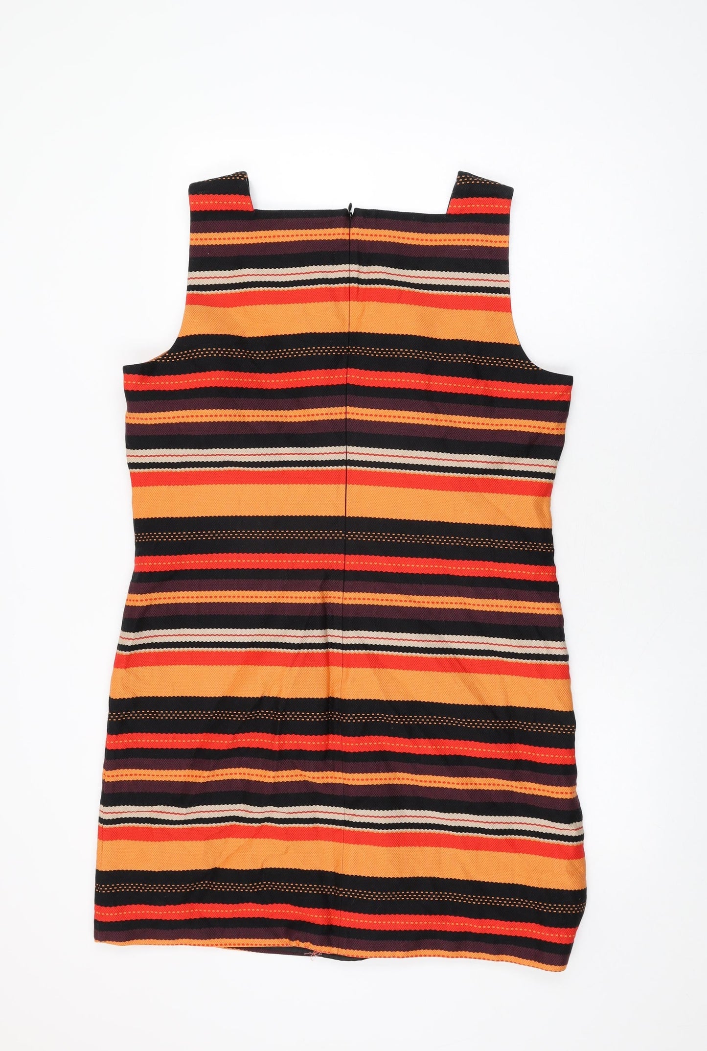 M&Co Womens Multicoloured Striped Cotton Shift Size 18 Square Neck Zip