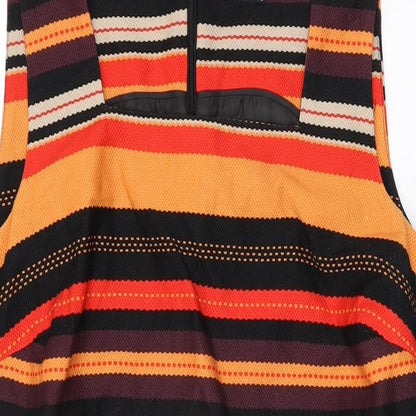 M&Co Womens Multicoloured Striped Cotton Shift Size 18 Square Neck Zip