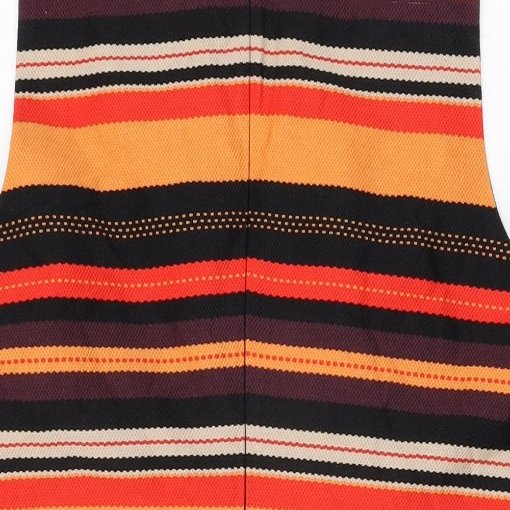 M&Co Womens Multicoloured Striped Cotton Shift Size 18 Square Neck Zip