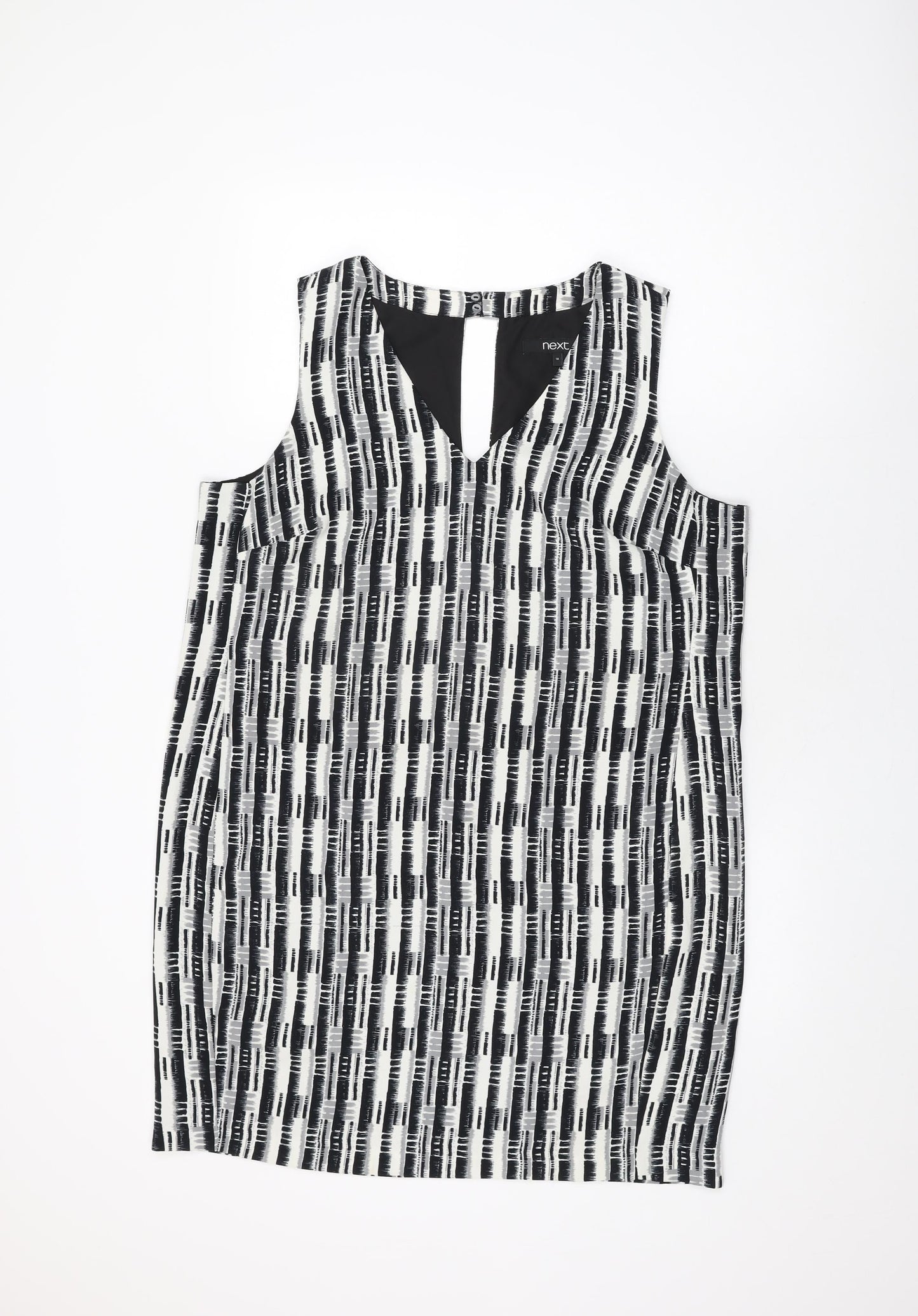 NEXT Womens White Geometric Polyester Shift Size 18 V-Neck Zip