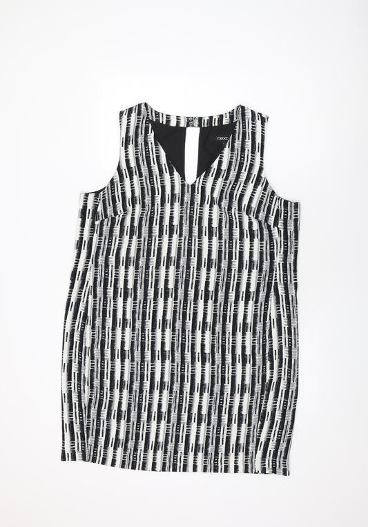 NEXT Womens White Geometric Polyester Shift Size 18 V-Neck Zip