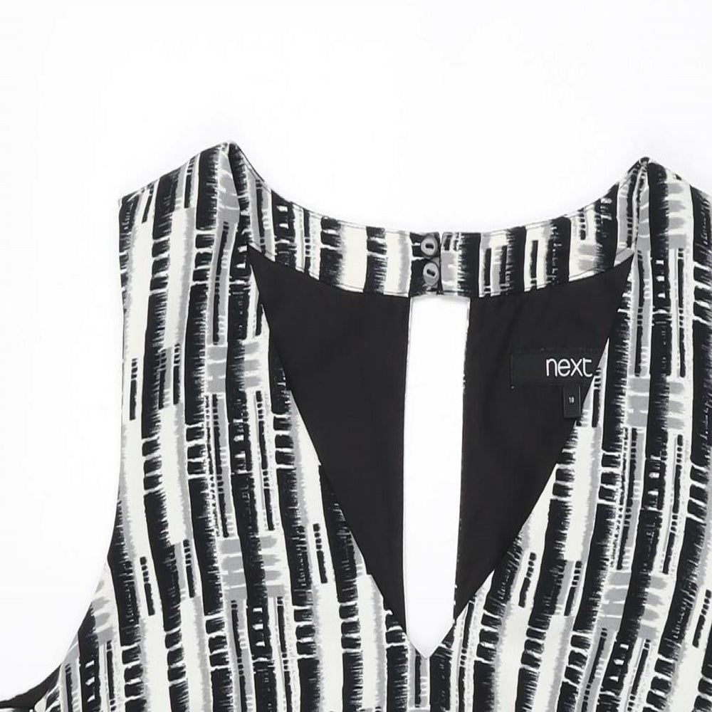 NEXT Womens White Geometric Polyester Shift Size 18 V-Neck Zip