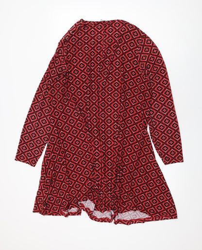 Simply Be Womens Red Geometric Polyester Shift Size 22 Round Neck Pullover