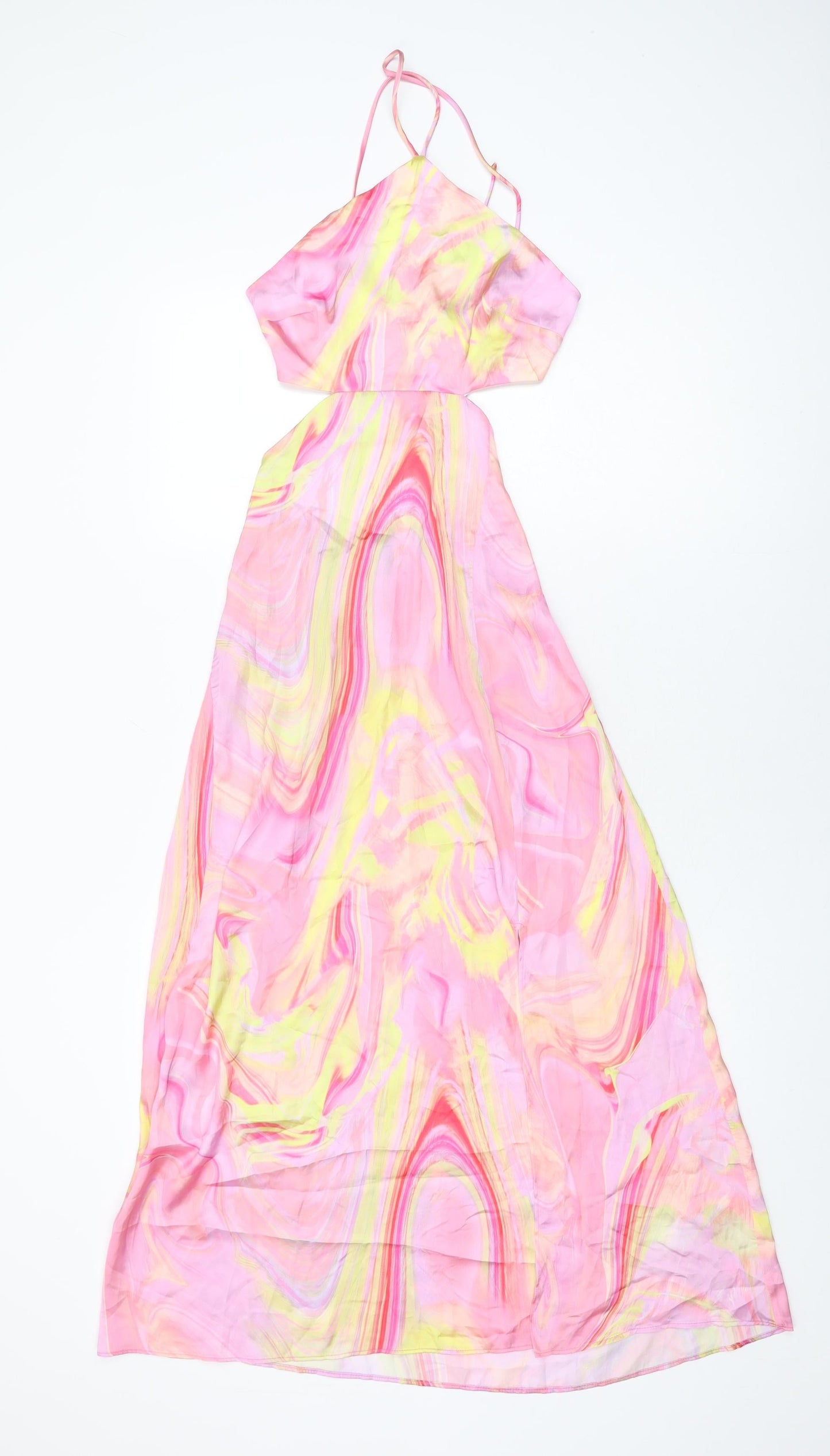 Bershka Womens Pink Geometric Polyester A-Line Size XS Halter Tie