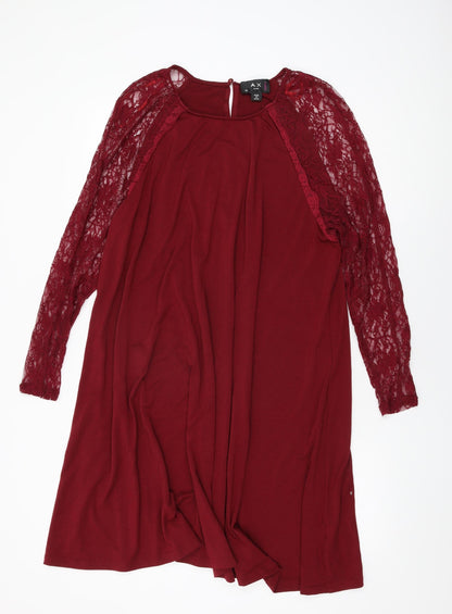 AX Paris Womens Red Polyester Shift Size 22 Round Neck Button