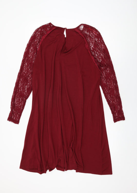 AX Paris Womens Red Polyester Shift Size 22 Round Neck Button