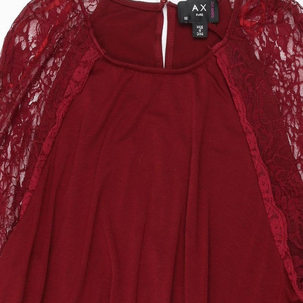 AX Paris Womens Red Polyester Shift Size 22 Round Neck Button