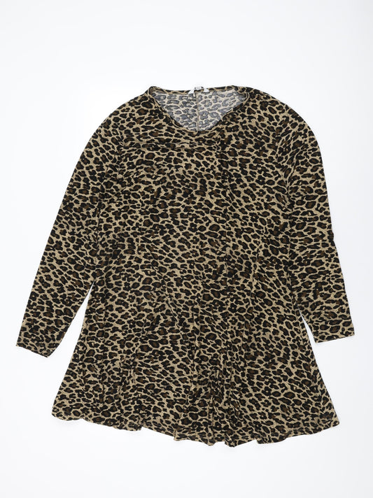 Simply Be Womens Beige Animal Print Polyester Shift Size 22 Round Neck Pullover