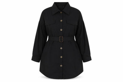 I SAW IT FIRST Womens Black Cotton Shirt Dress Size 10 Collared Button