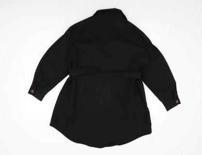 I SAW IT FIRST Womens Black Cotton Shirt Dress Size 10 Collared Button