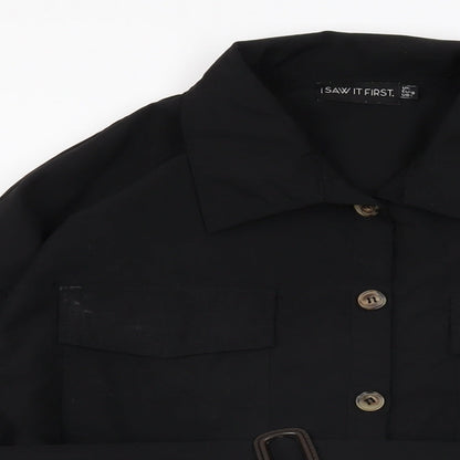 I SAW IT FIRST Womens Black Cotton Shirt Dress Size 10 Collared Button