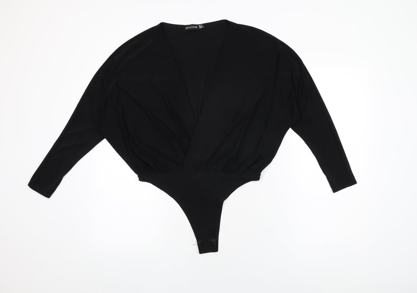 PRETTYLITTLETHING Womens Black Polyester Bodysuit One-Piece Size 14 Snap