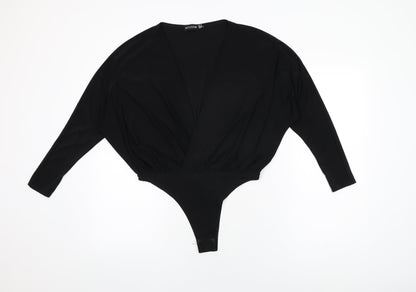 PRETTYLITTLETHING Womens Black Polyester Bodysuit One-Piece Size 14 Snap