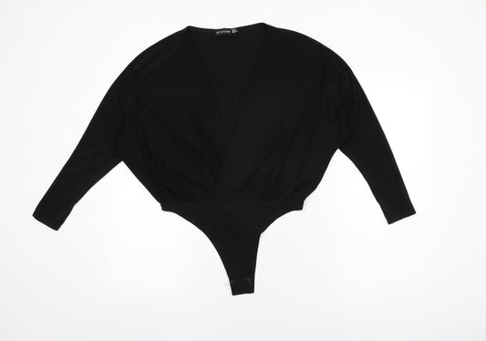 PRETTYLITTLETHING Womens Black Polyester Bodysuit One-Piece Size 14 Snap