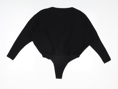 PRETTYLITTLETHING Womens Black Polyester Bodysuit One-Piece Size 14 Snap