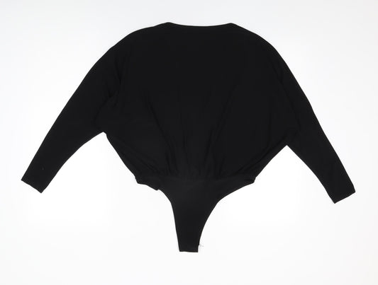 PRETTYLITTLETHING Womens Black Polyester Bodysuit One-Piece Size 14 Snap