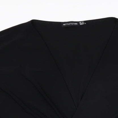 PRETTYLITTLETHING Womens Black Polyester Bodysuit One-Piece Size 14 Snap