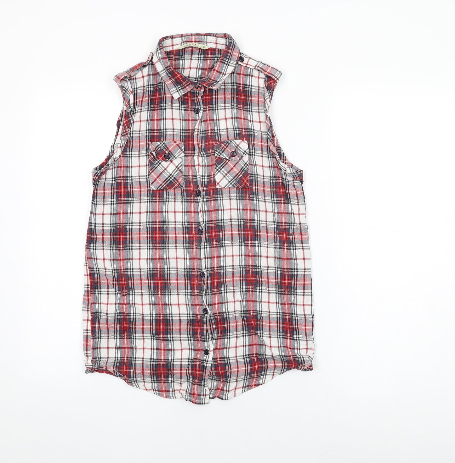 Innocence Womens Red Plaid Cotton Basic Button-Up Size 10 Collared